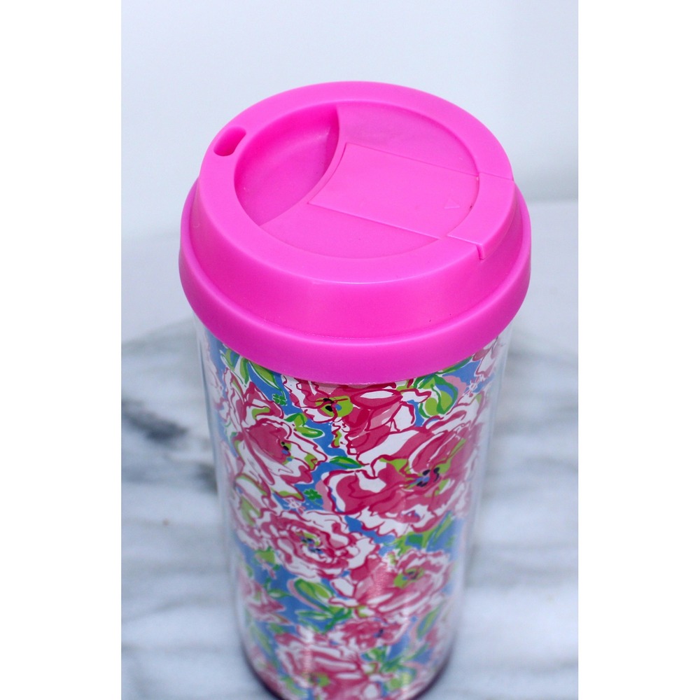 Lilly Pulitzer Floral Travel Tumbler Pink Blue 16oz Insulated Acrylic Coffee Mug - Picture 2 of 7